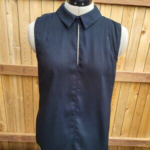 Ann Taylor women's black sleeveless collared keyhole neckline top size Small
